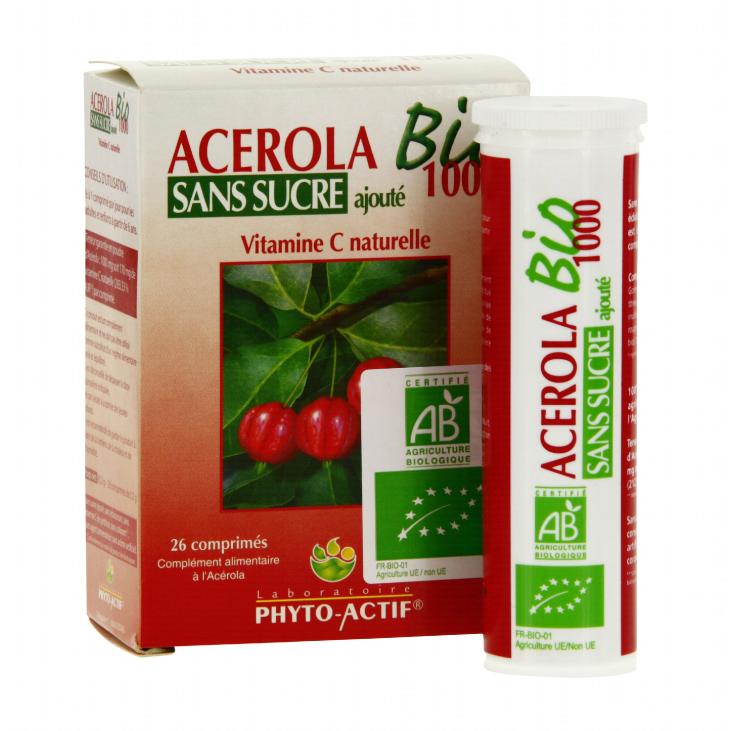 ACEROLA 1000 BIO S/SUCRE ajouté 26 Cps Vitamine C naturelle  PHYTO ACTIF